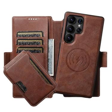 Imagem de LYJSMGZ Capa flip para Samsung Galaxy S25 Ultra/S25 Plus/S25, suporte para cartão magnético, capa à prova de choque, suporta carregamento sem fio, marrom, S25 Ultra