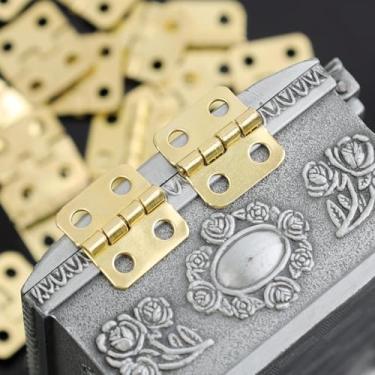 Imagem de 40 peças de mini dobradiças, dobradiça de ferro retrô em miniatura dobradiças de rotação de 180 graus para artesanato caixa de joias armário de peito (ouro, 12 x 14 mm)