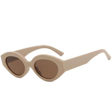 Imagem de Óculos de Sol Feminino Oval com Armação Pequena e Proteção UV400 para Esportes ao Ar Livre, Corrida e Ciclismo, Cor Cáqui/Marrom