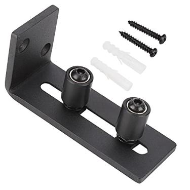 Imagem de CUOFYUNL Guia de piso deslizante ajustável em aço carbono para acessório de hardware de porta de celeiro (Rodas duplas mais rolamentos (pretas))