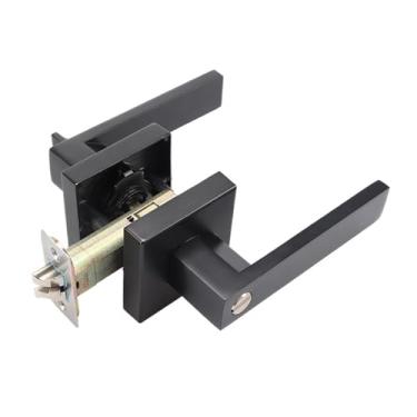 Imagem de VTGVVVTR Fechadura de três polos de liga de zinco fechadura de porta de quarto fechadura de porta de banheiro cadeado de maçaneta quadrada de canal fechadura de maçaneta de madeira (preto sem chave BK