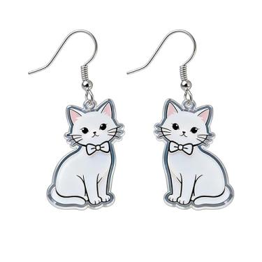 Imagem de OSCCI Adoráveis brincos em forma de gato – design animal acrílico com ganchos de liga durável, brincos hipoalergênicos modernos para mulheres e amantes de animais de estimação, Acrílico, Sem pedra