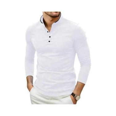 Imagem de Camiseta Masculina Casual De Manga Longa Em Cor Sólida Com Gola Alta, 