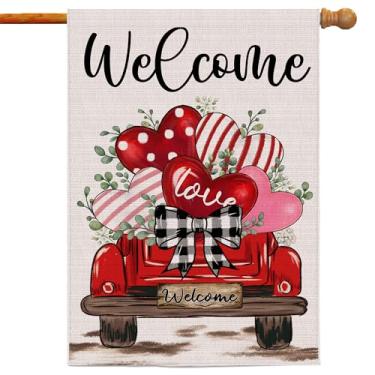 Imagem de Bandeira de Dia dos Namorados, bandeira vermelha de caminhão 71 x 101 cm dupla face, sinalizadores de boas-vindas dos namorados decorações de casa