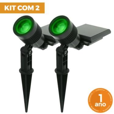 Imagem de Kit com 2 Espetos Solar Luz Verde de Polipropileno incluso placa solar