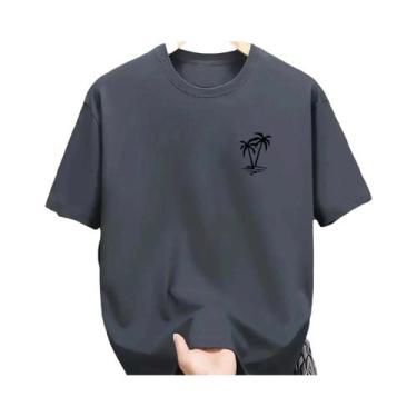 Imagem de Camiseta Masculina De Verão Em Algodão Casual Com Gola Redonda E Manga