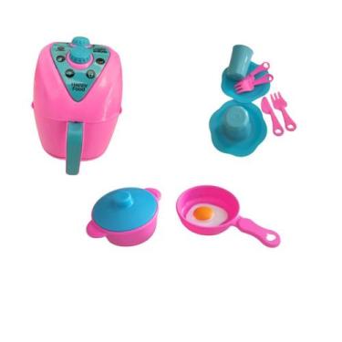 Imagem de Kit Brinquedo Cozinha Infantil Air Fryer Panelinha Frigideira Com Ovo 