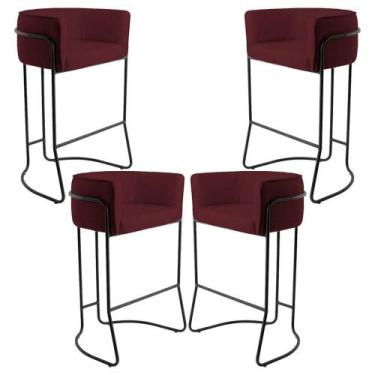 Imagem de Kit 04 Banquetas Decorativas Fixa Base de Aço Preto Betina D02 Veludo 