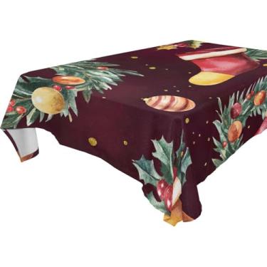 Imagem de Blueangle Toalha de mesa de meias de Natal – Toalha de mesa retangular de poliéster impermeável e resistente a manchas para ambientes internos e externos, 152 x 274 cm (188)