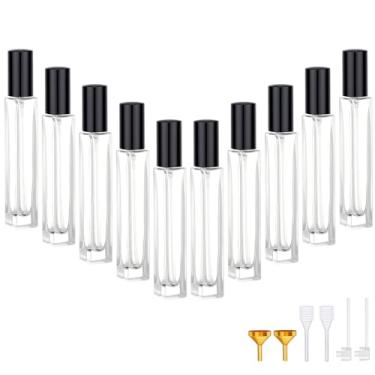 Imagem de Segbeauty Spray atomizador de vidro transparente de 9,6 g para perfume, 10 frascos de perfume vazios recarregáveis com tampa preta, atomizador de colônia de viagem pequeno de 10 ml para homens com kit