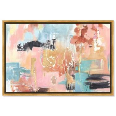 Imagem de Art Remedy Boneca Memórias - Arte de parede abstrata colorida com salpicos abstratos, moldura dourada flutuante, 76 cm x 50 cm