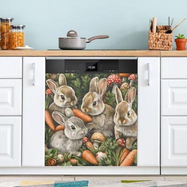 Imagem de SEHANY Capa magnética de conto de fadas fofo coelhinho da Páscoa, adesivos magnéticos decorativos antiarranhões para painel de geladeira e lava-louças, decoração de flores de fazenda de cozinha