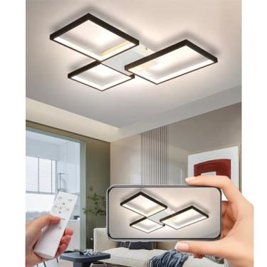 Imagem de Luminária de teto LED retangular moderna com controle remoto, cúpula de acrílico e design em alumínio para sala de estar e quarto (preta, 3 braços).