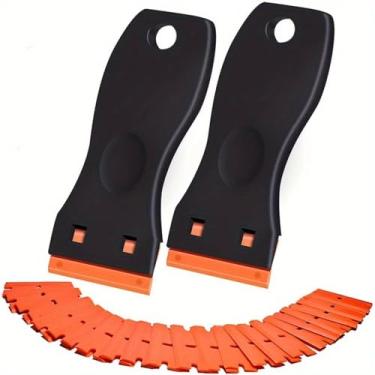 Imagem de Raspador de lâmina de plástico com lâminas de dois gumes para removedor de adesivo, remoção de etiquetas, adesivos, adesivos, adesivos, fita adesiva em janelas de vidro - preto - 2 raspadores 16