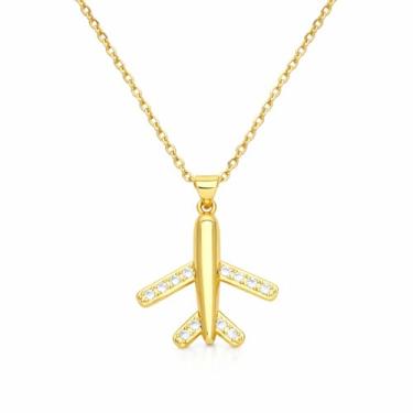 Imagem de Colar Avião Aeromoça Comissária De Bordo Banhado a Ouro 18k (Modelo 02)