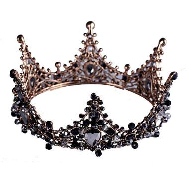 Imagem de Tiara de coroa coroa rainha barroca para mulheres coroas tiaras strass casamento concurso fotografia teatro festa strass coroa princesa (cor: preto tamanho: coroa + brincos) (coroa preta)