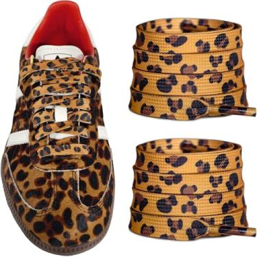 Imagem de UamGlsob Cadarços para Samba/SL72/Japan Leopard Print Sneakers, 8 mm Poliéster Flat Cheetah Animal Strings Replacement Laces, Marrom, 39"/100cm