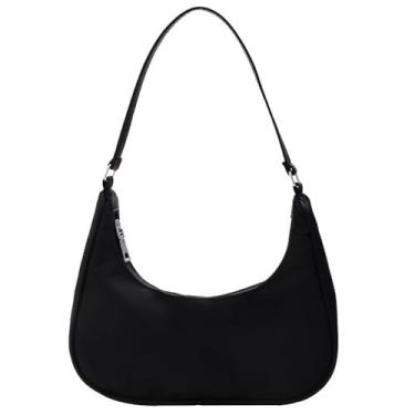 Imagem de BFLCTTBD Bolsa de ombro de nylon preta feminina linda bolsa de mão mini bolsa clutch com fecho de zíper bolsa transversal nas axilas para mulheres e meninas, Preto