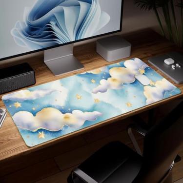 Imagem de Tapete de mesa boêmio de couro, mouse pad de arte colorida grande teclado de computador mousepad para jogos à prova d'água protetor e capa de mesa, tapete decorativo de couro PU para laptop decoração