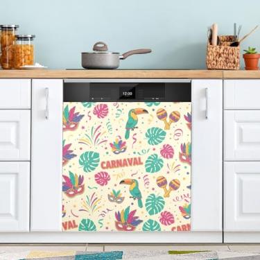 Imagem de ATTX Capa magnética para lava-louças Carnaval Mardi Gras | Adesivo decorativo de eletrodomésticos de 58 x 66 cm para armários domésticos e eletrodomésticos (323)