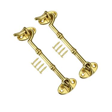 Imagem de Gancho e olhal trinco parafuso portão trava de gancho de portão, ganchos de cabine de 10,4 cm trava de olhal porta portão giratório janela gancho de latão com parafusos de montagem dourado 2 peças