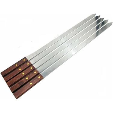 Imagem de 5 Pcs Aço Inoxidável Largo Espetos Para Churrasco Longo Cabo De Madeira Churrasco Garfo Vara Shish Kebab Grill Espeto Camping Ferramenta De Pânico Estilo Brasileiro, Onecolor, 60 cm