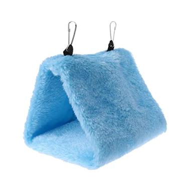 Imagem de XIANGGUI 1983 Camas para animais de estimação, rede de papagaio para animais de estimação, cama suspensa para pássaros, casa de pelúcia, inverno, gaiola, ninho, tenda, cama de gato (cor: azul, tamanho