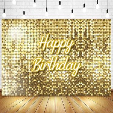 Imagem de InMemory Painel de parede com brilho dourado quadrado neon neon com lantejoulas brilhantes para homens e mulheres, 16, 18, 20, 21, 30, 40, 50, aniversário, decoração de festa banner 2,4 x 1,8 m