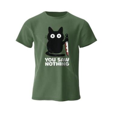 Imagem de Camiseta Feminina Engraçada Com Estampa De Gato, Algodão, Gola Redonda