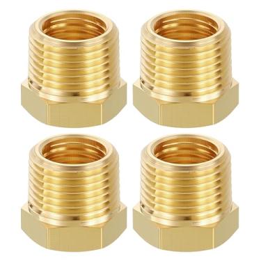 Imagem de METALLIXITY 4 peças de encaixe de tubulação de latão, 3/20.3 cm NPT macho x 1/10.2 cm NPT FeMale adaptador de extensão hexagonal de latão para bico de banheira/chuveiro