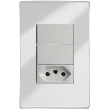 Imagem de Cj Duplo Simples + Tomada 10A 4X2 - Recta Espelhada Gloss