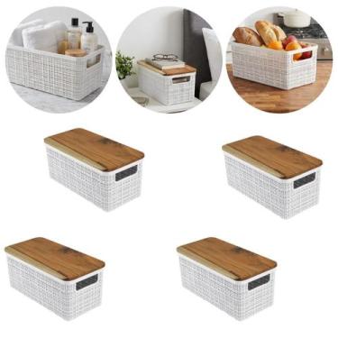 Imagem de Kit 4 Cesto Caixa Organizadora Juta Com Tampa Teca Branca 3,7 lts - Pa