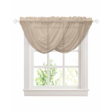 Imagem de Cortinas de cascata para janelas de cor sólida estilo saia cáqui transparente para sala de estar, cozinha, quarto, banheiro, varão, bolso, cortina, drapeada, 2 painéis