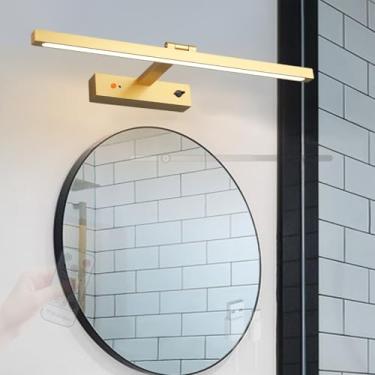 Imagem de GZZBMY Luz de Espelho LED Banheiro Lâmpadas de Parede Recarregáveis com Controle Remoto Brilho Ajustável Iluminação de Parede 180° Rotação Iluminação de Imagem Penteadeira (Luz Quente Dourada, 60 cm)