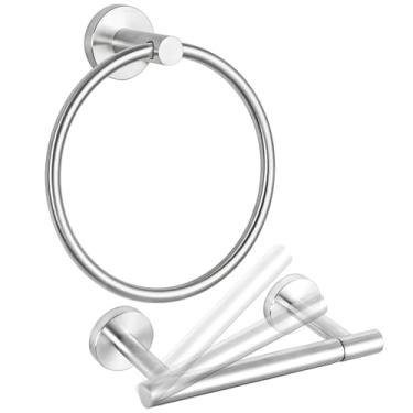 Imagem de CozyTower Suporte de parede de aço escovado para recarga rápida, suporte de papel higiênico, aço inoxidável SUS304, suporte de rolo giratório de papel higiênico e suporte de toalha de mão, conjunto de