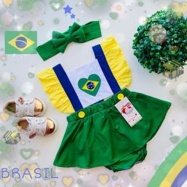 Imagem de Jardineira Saia Copa do Mundo Brasil  + Faixinha de Cabelo - JOANINHA 