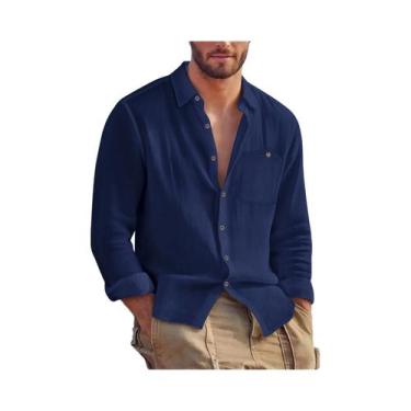 Imagem de Camisa Casual Masculina De Algodão E Linho De Manga Longa Para O Outon