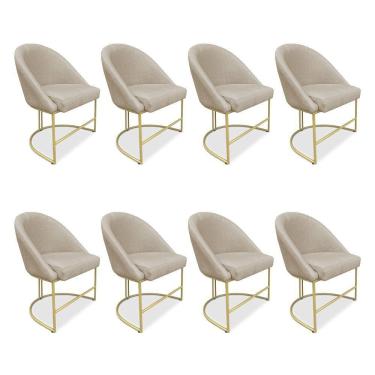Imagem de Kit 08 Cadeiras Poltrona De Jantar Bela Veludo Base Metálica Industrial Dourado - Pallazio Cor Azul Marinho