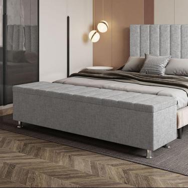 Imagem de Calçadeira Baú Recamier Estofado King 195 Cm ônix Linho Cinza