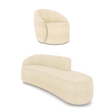 Imagem de Sofá 4 Lugares Orgânico 220cm Morgan e Poltrona Lua Bouclê Bege D03 - D'Rossi