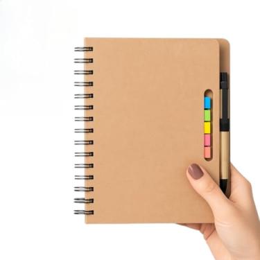 Imagem de Caderneta Ecológica Capa Dura com Caneta e Bloco Autocolante para Anotações, Caderno A5 para Escritório, Caderneta Sem Pauta para Estudos e Organização