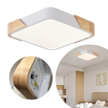 Imagem de Painel Plafon Led de Sobrepor Quadrado Branco Detalhe Madeira 20w 3em1