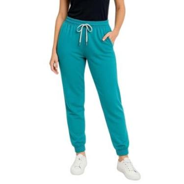 Imagem de Calça de Moletom Feminina Jogger Básica Azul Turquesa Forrado Felpudo Flanelado com Bolso-Feminino