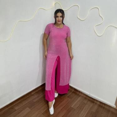 Imagem de Conjunto de Dança Plus Size Bata Fenda e Calça Pantalona Moda Evangéli