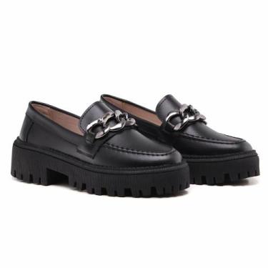 Imagem de Mocassim Feminino Improvizzo Salto Tratorado Corrente Casual, Preto, 3