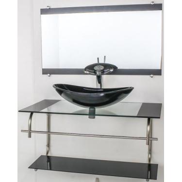 Imagem de Gabinete de vidro para banheiro inox 80cm cuba oval preto - Cubas e Ga
