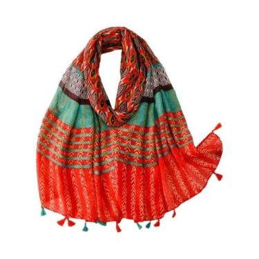 Imagem de Cachecol Aztec Paisley Floral Com Franjas, Viscose, Pashmina, Hijab 18