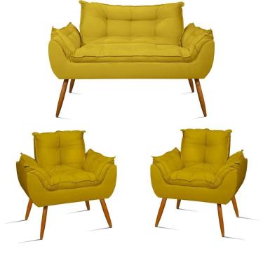 Imagem de Kit Namoradeira Opala Sala Quarto 02 Poltrona Balaqui Decor Amarelo