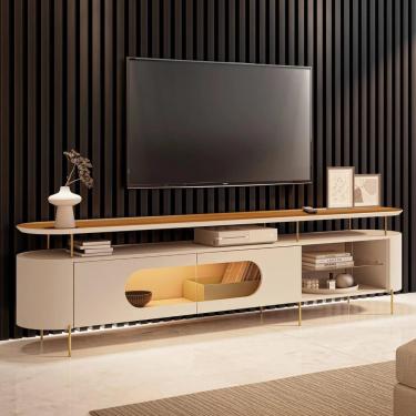 Imagem de Rack Tv 85 Pol 220cm 2 Portas Com Led ária Off/cinamomo - Hb Móveis