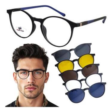 Imagem de Armação Óculos Grau Redondo Clip On 6 Em 1 Uv400 Multiclips Preto, Pre